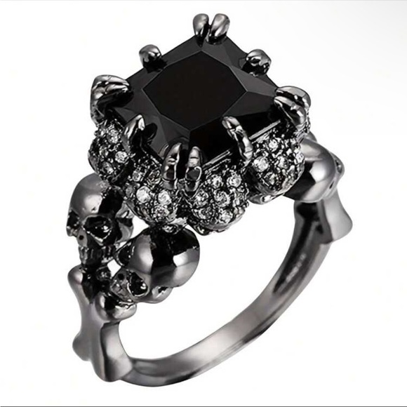 Jewelry | Skull Retro Gothic Style Ring Black Zirconia Size 7 9 | Poshmark